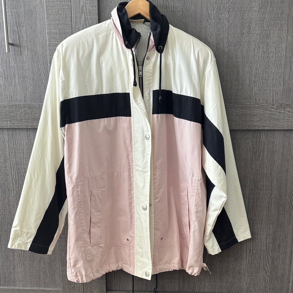 Vintage Colorblock Lightweight Windbreaker Jacket - Pink, Black & Cream